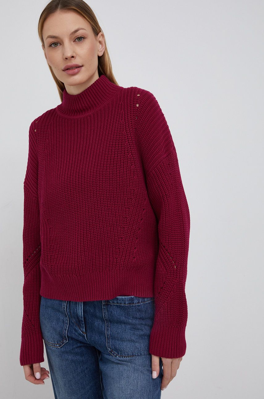 Hugo Sweter bawełniany damski kolor fioletowy ciepły z golfem