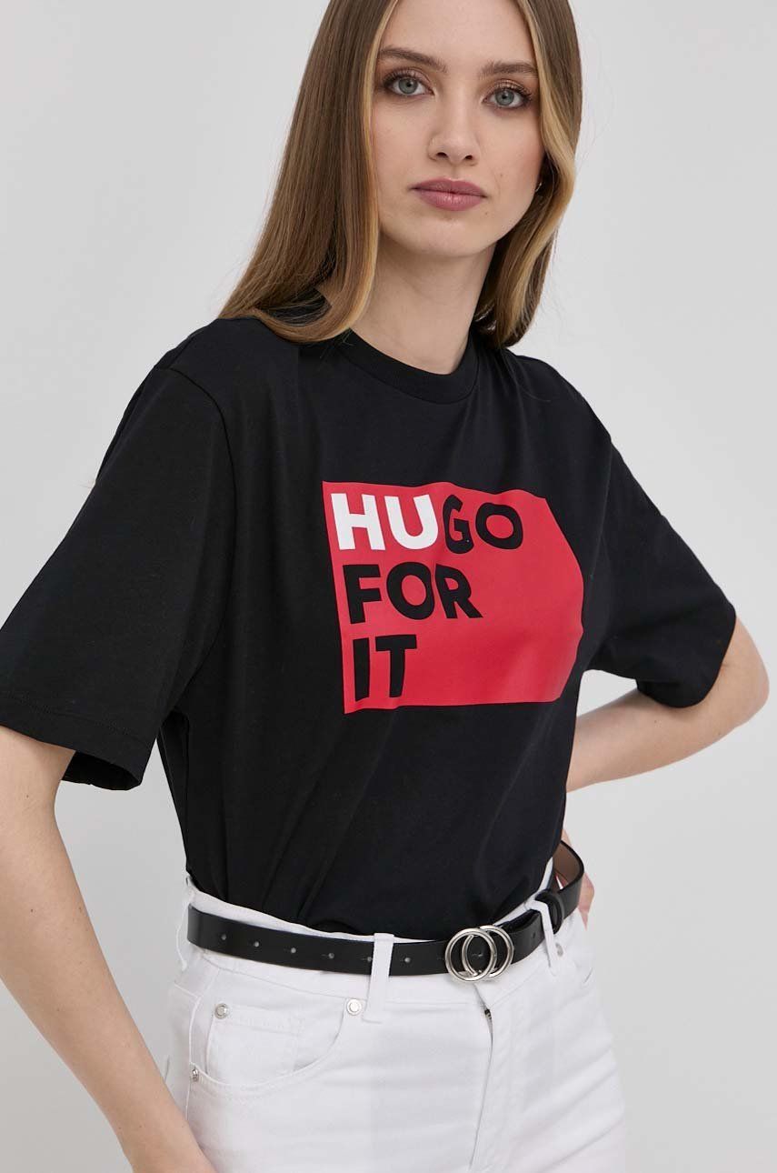 Hugo t-shirt damski kolor czarny