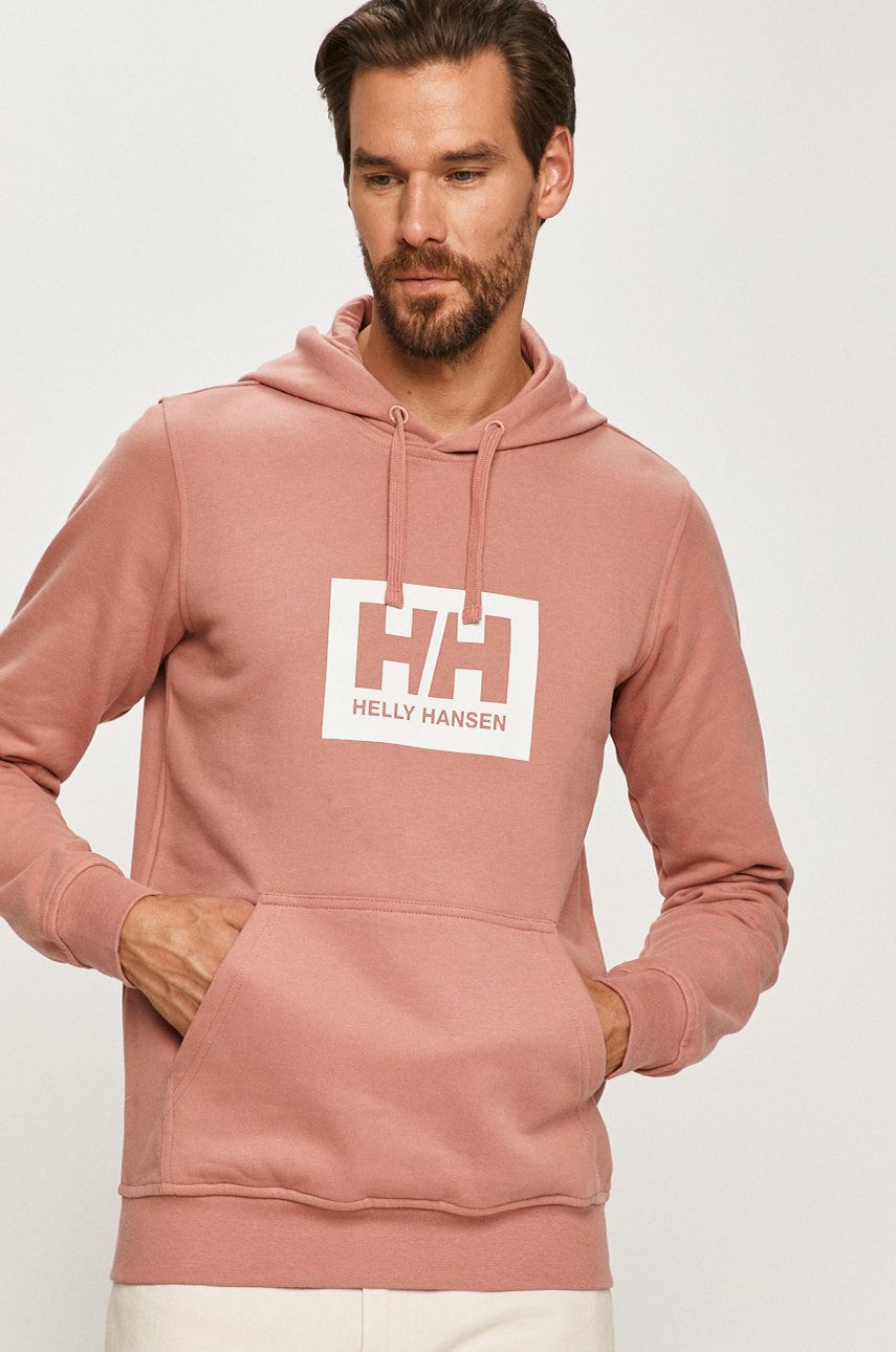 Helly Hansen Bluza bawełniana kolor różowy z kapturem z nadrukiem