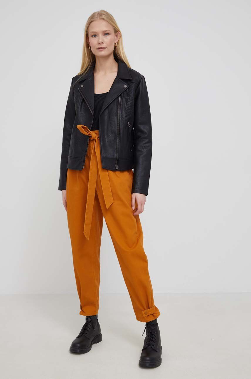 Pepe Jeans spodnie bawełniane Fellon damskie kolor brązowy proste high waist