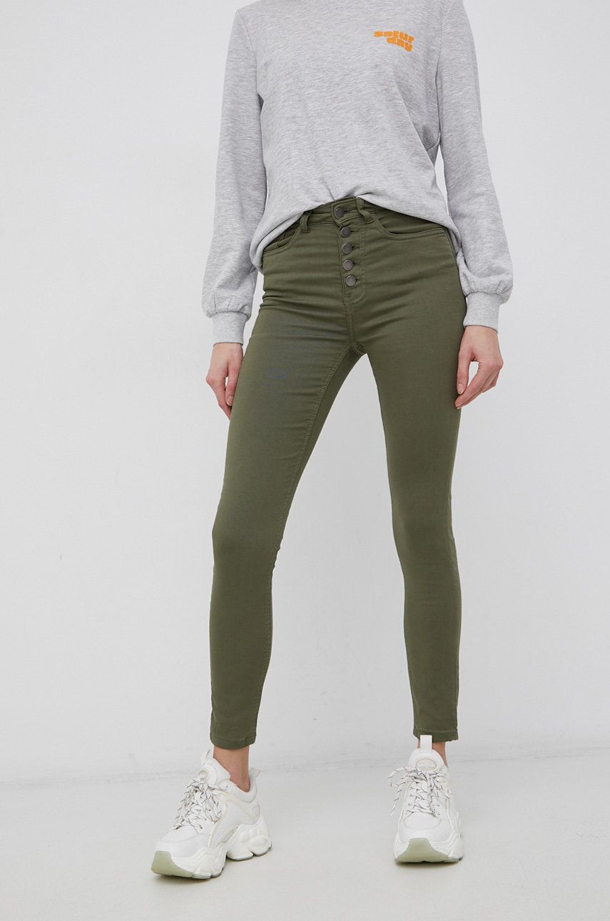 JDY Spodnie damskie kolor zielony dopasowane medium waist