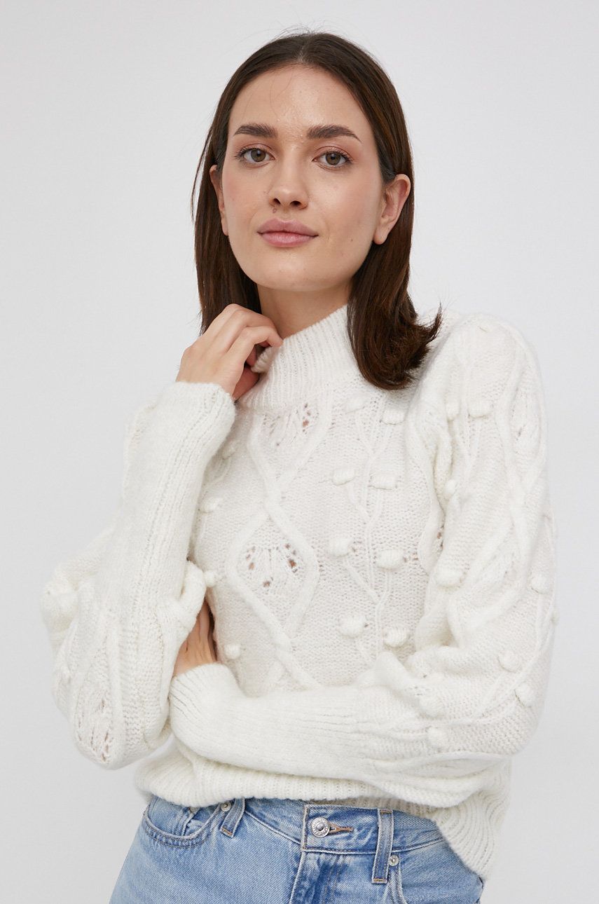 Only Sweter damski kolor biały ciepły z półgolfem