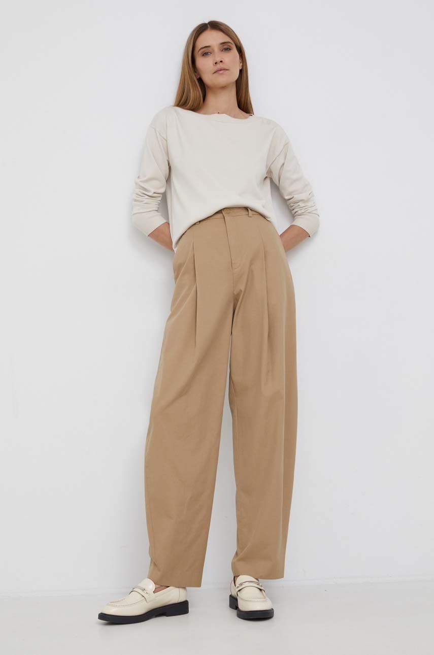 Drykorn Spodnie Accept damskie kolor brązowy szerokie high waist