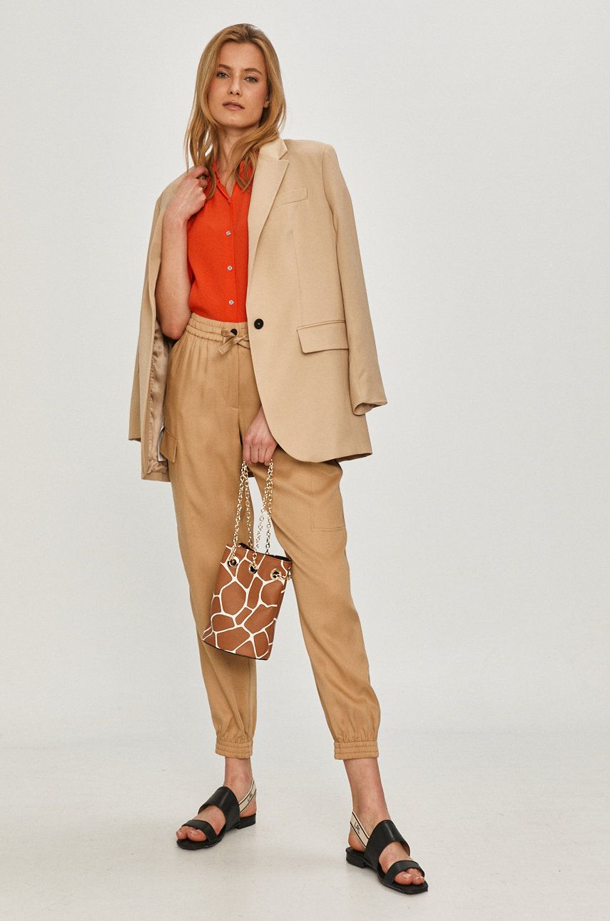 Calvin Klein Spodnie damskie kolor beżowy