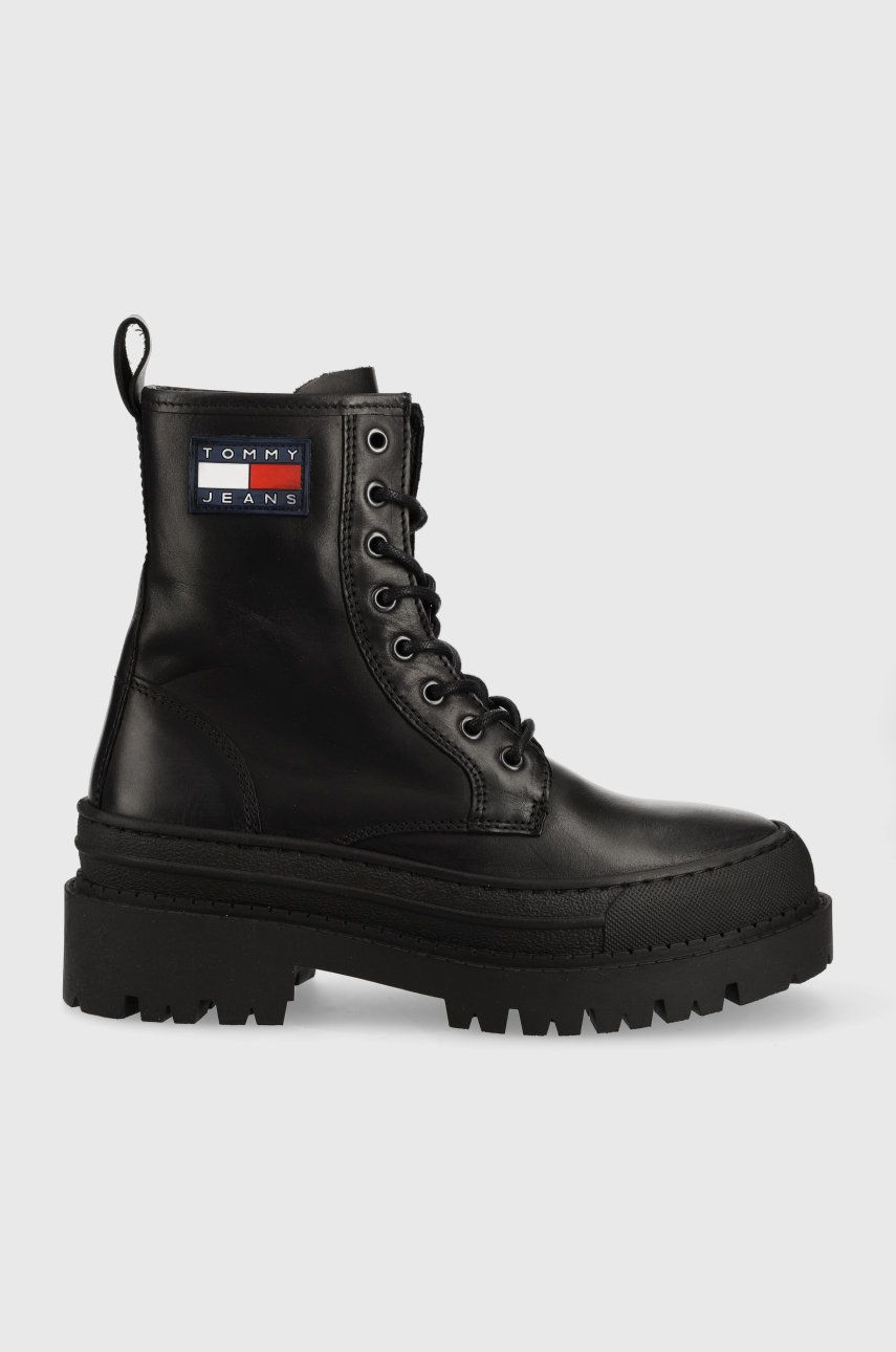 Tommy Jeans workery sk贸rzane Lace Up Boot EN0EN01899.BDS damskie kolor czarny na platformie