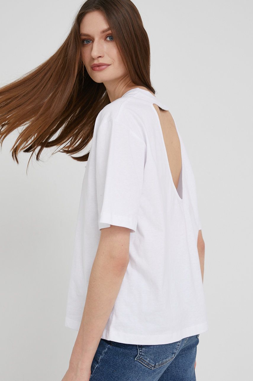 Answear Lab t-shirt bawełniany kolor biały odkryte plecy rozmiar S/M,M/L