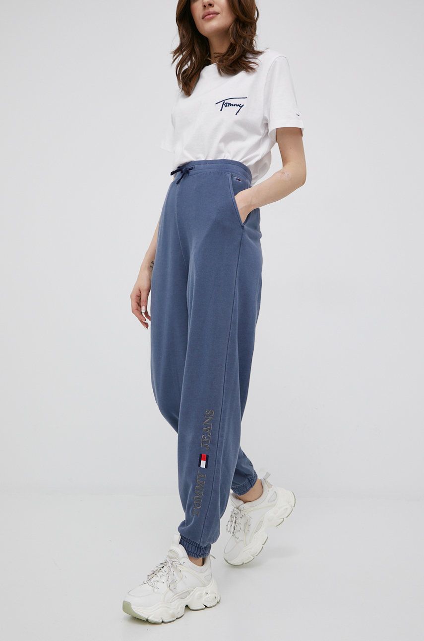 Tommy Jeans spodnie damskie kolor granatowy z aplikacją