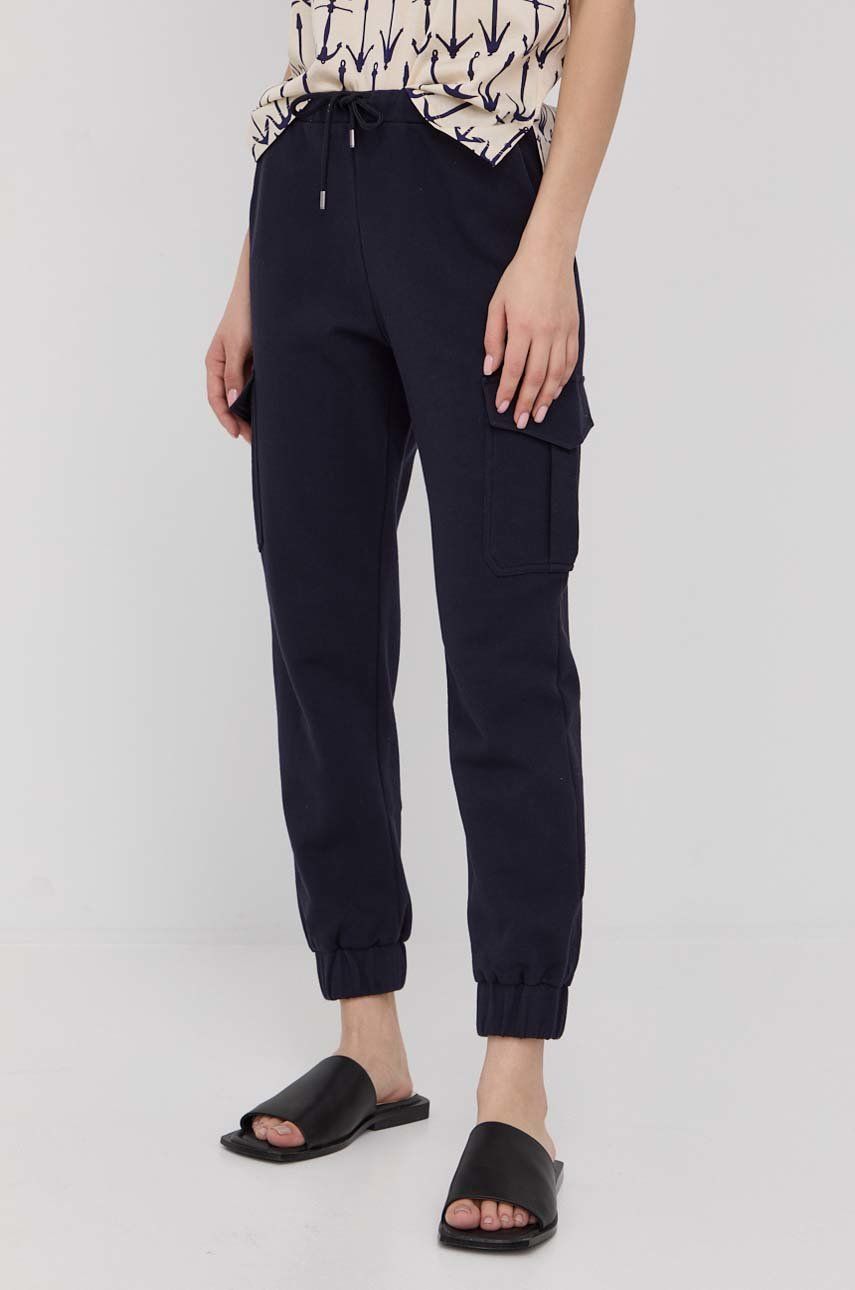 MAX&Co. spodnie bawełniane damskie kolor granatowy joggery high waist
