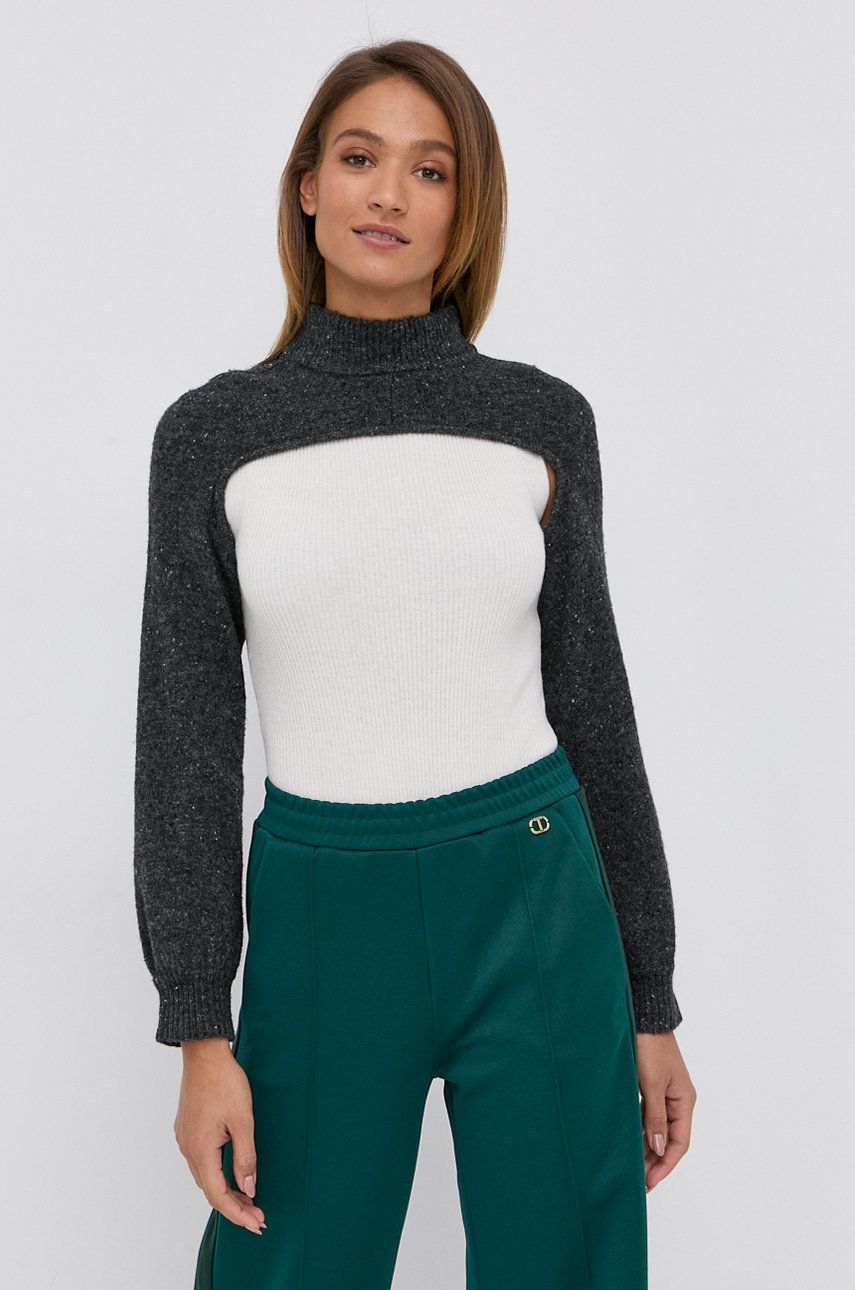 Twinset Sweter wełniany damski kolor kremowy z golfem