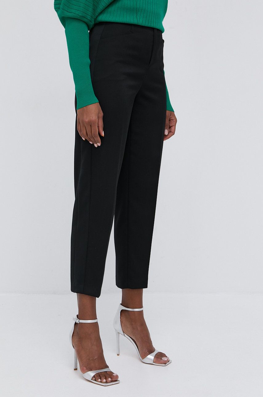 Twinset Spodnie z domieszką wełny damskie kolor czarny proste high waist