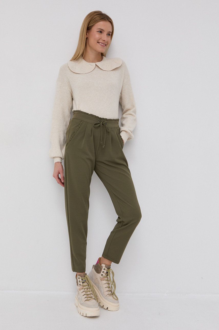 JDY Spodnie damskie kolor zielony proste high waist