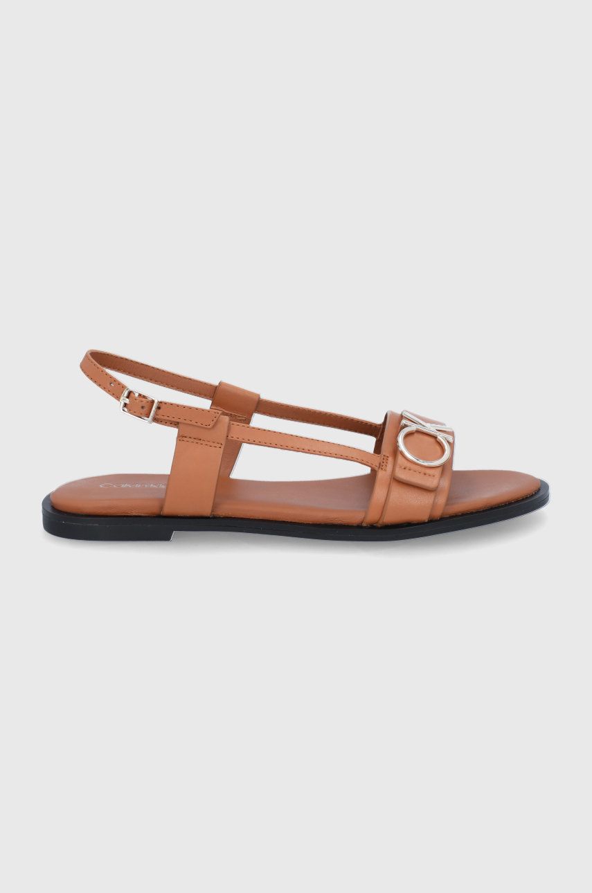 Calvin Klein sandały skórzane damskie kolor brązowy 2 Calvin Klein sandały skórzane damskie kolor brązowy