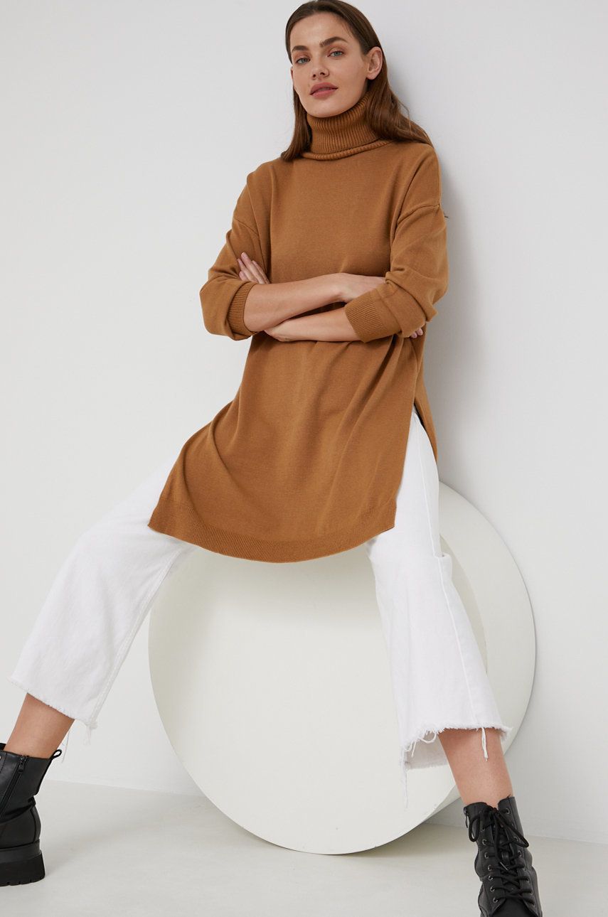 Answear Lab sweter kolor brązowy mini prosta