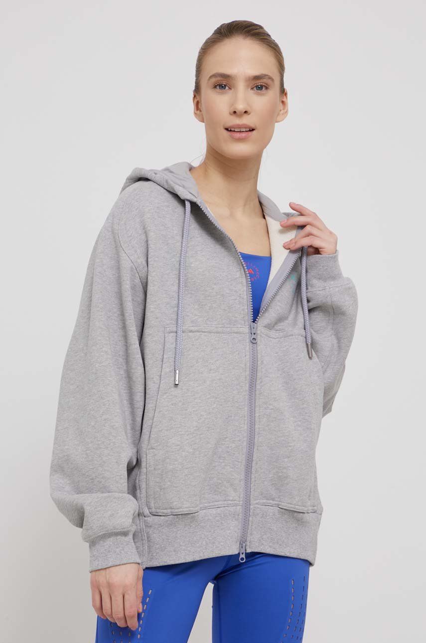 adidas by Stella McCartney bluza treningowa damska kolor szary z kapturem melanżowa