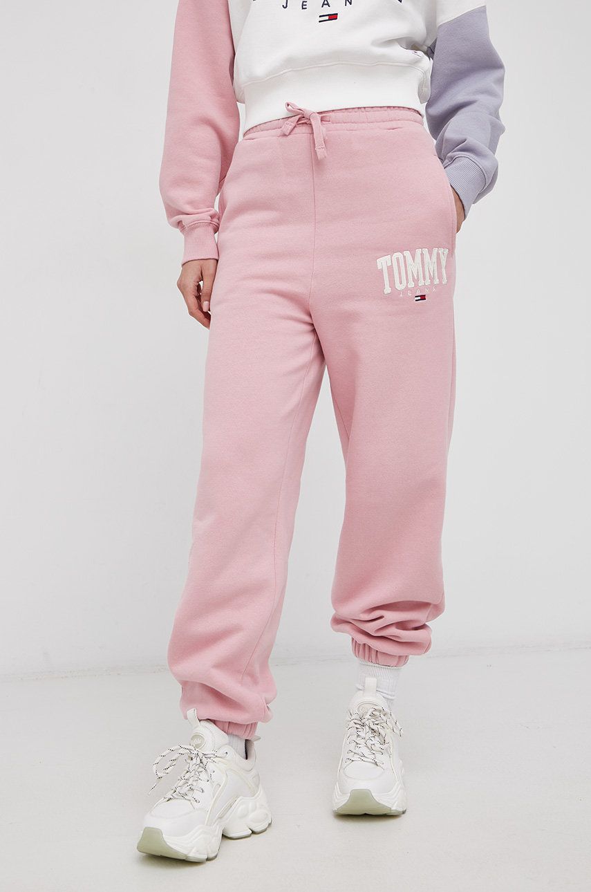 Tommy Jeans Spodnie damskie kolor różowy z aplikacją