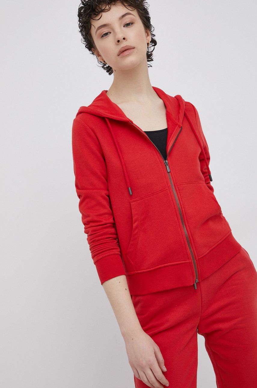 Only Bluza bawełniana damska kolor czerwony z kapturem gładka
