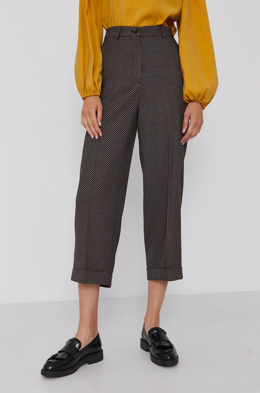 Sisley Spodnie damskie kolor brązowy proste high waist