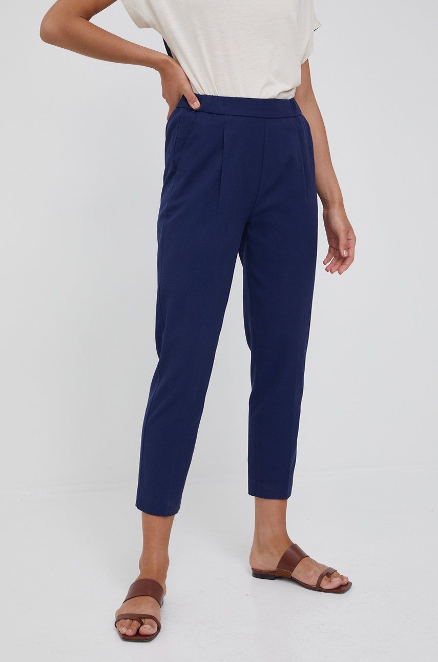 Sisley spodnie damskie kolor granatowy proste high waist
