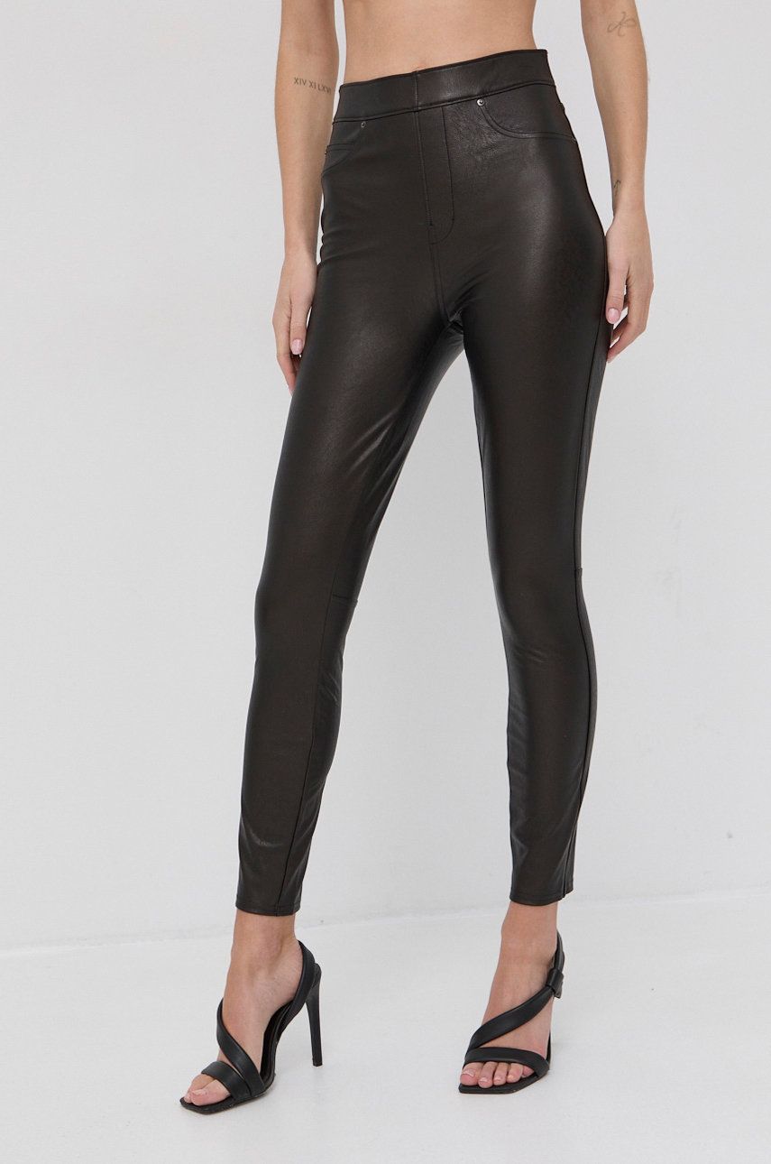 Spanx Legginsy modelujące Leather-Like Ankle Skinny damskie kolor brązowy gładkie