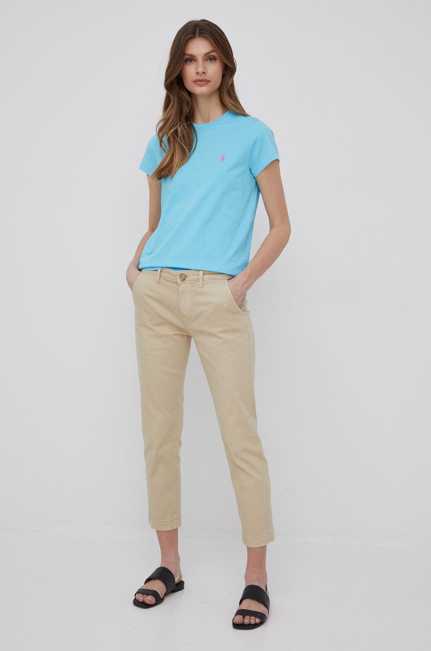 Pepe Jeans spodnie Maura damskie kolor beżowy fason chinos medium waist