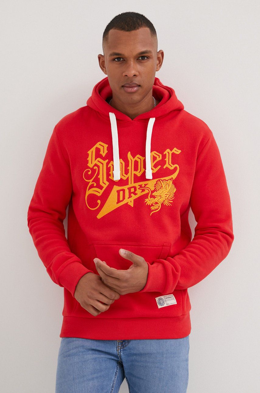 Superdry bluza męska kolor czerwony z kapturem z aplikacją rozmiar S,XL,XXL,M,L