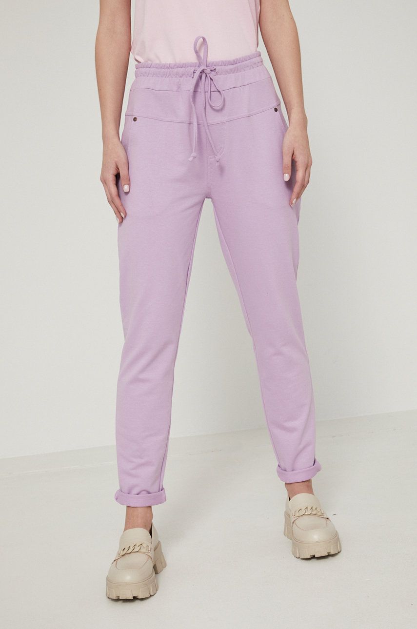 Medicine spodnie damskie kolor fioletowy gładkie