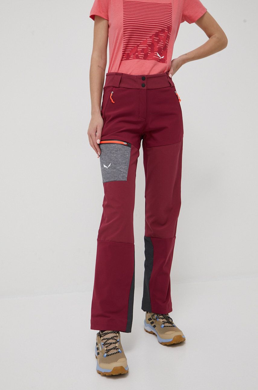 Salewa spodnie outdoorowe Comici damskie kolor bordowy