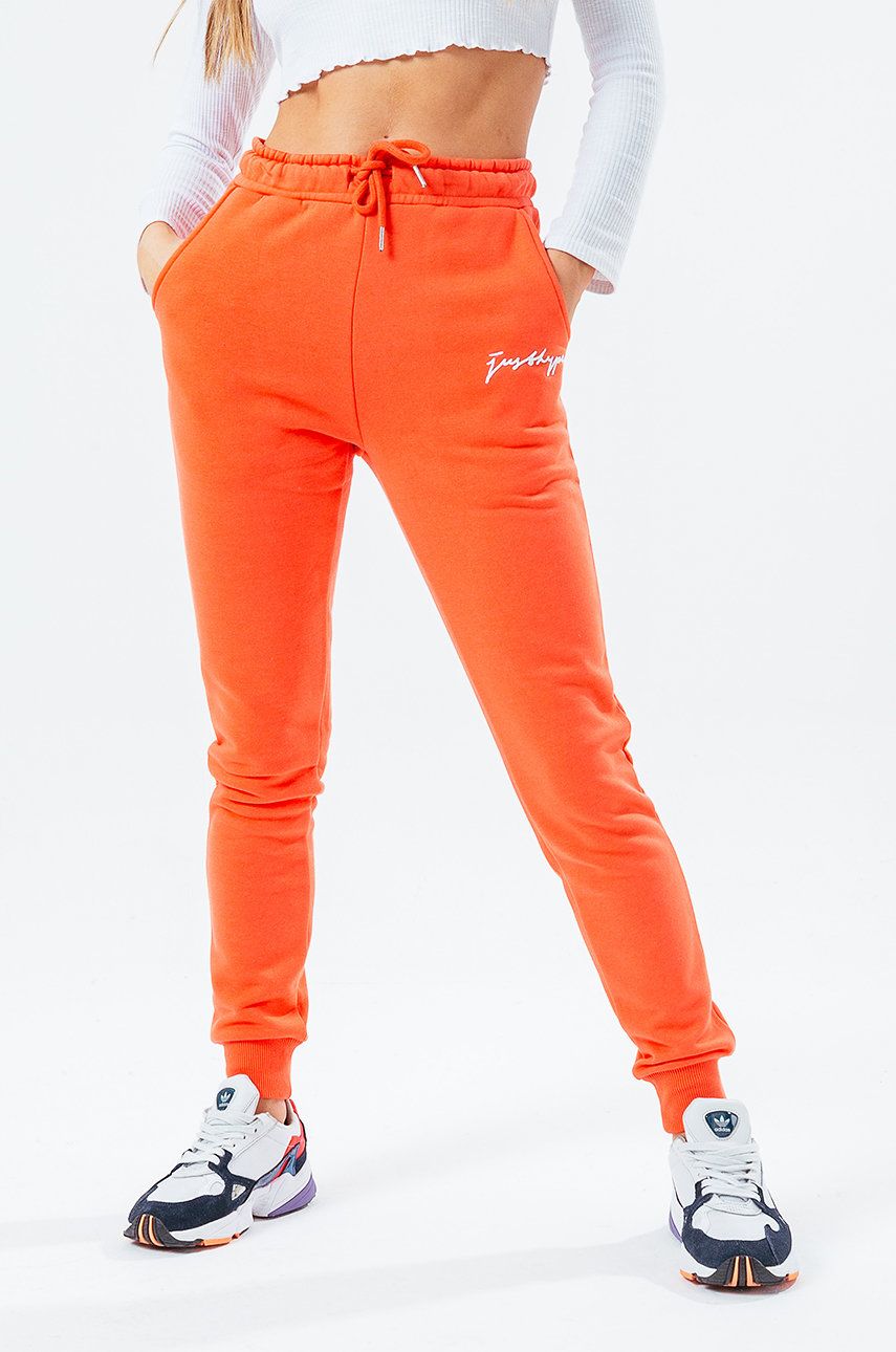 Hype Spodnie SIGNATURE damskie kolor pomarańczowy gładkie