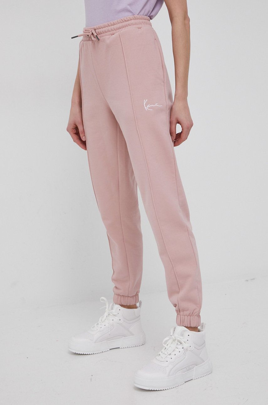 Karl Kani spodnie damskie kolor różowy gładkie