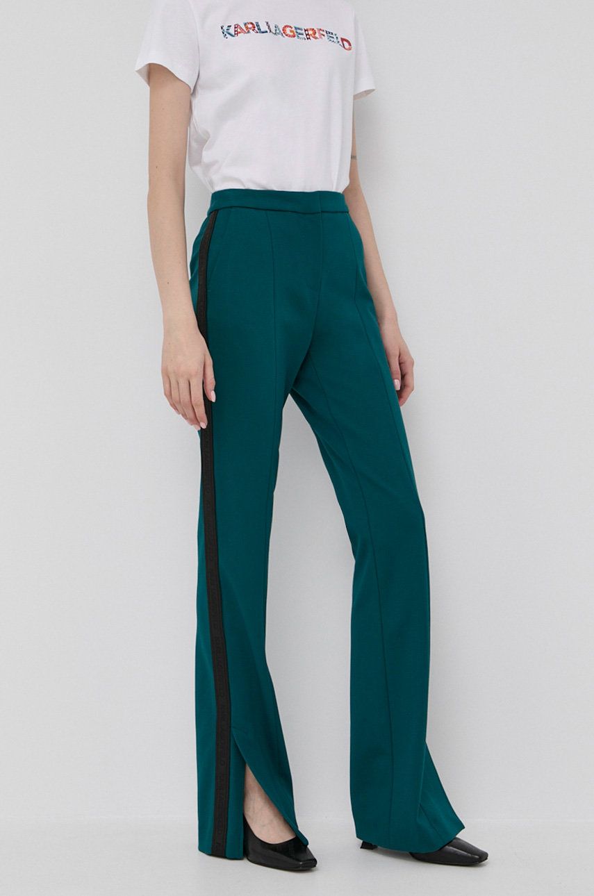 Karl Lagerfeld spodnie damskie kolor zielony dzwony high waist