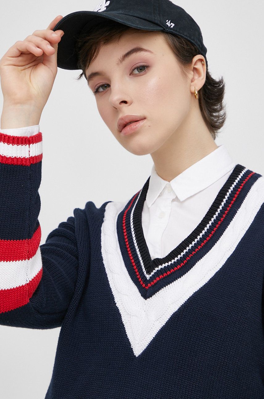 Superdry Sweter bawełniany damski kolor granatowy ciepły