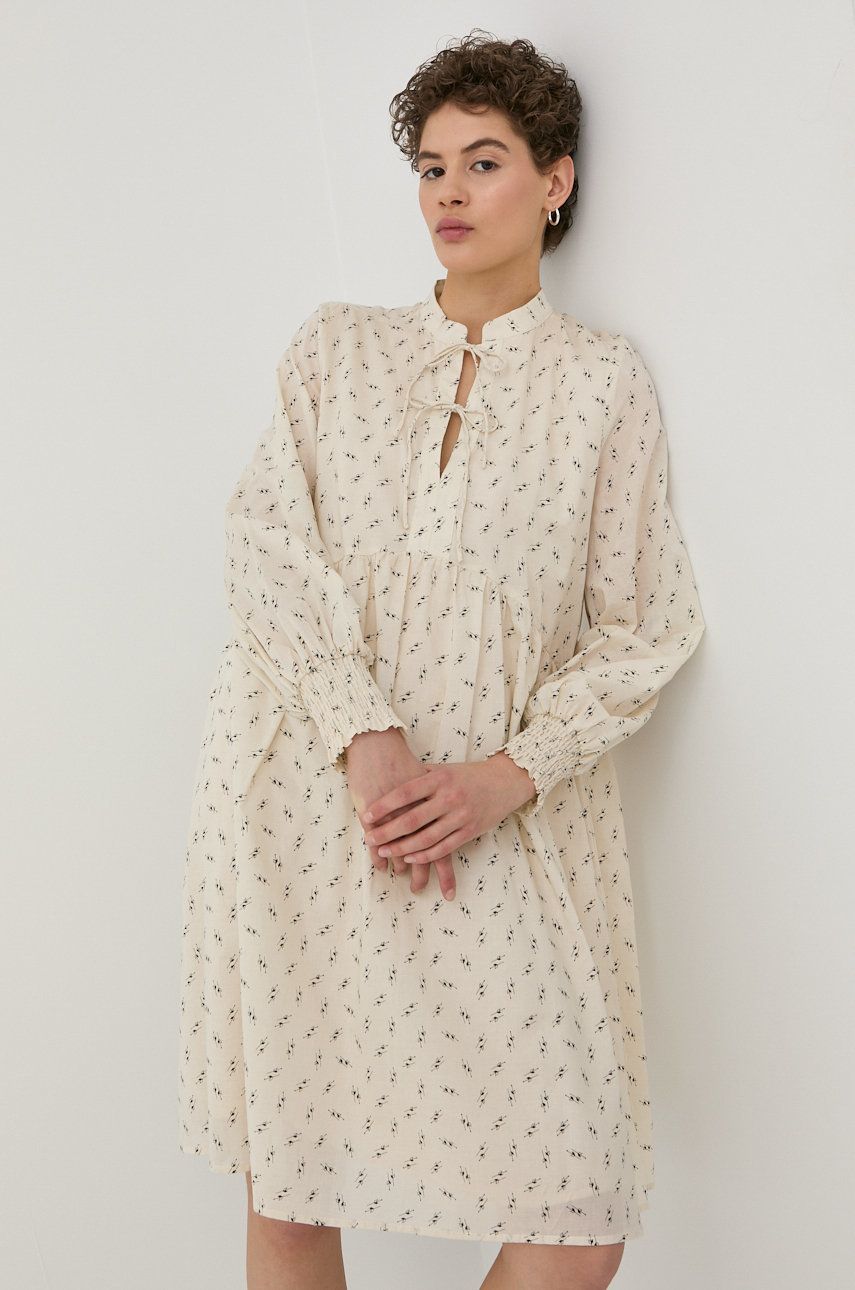 Bruuns Bazaar sukienka kolor beżowy midi rozkloszowana rozmiar 34,36,40,38