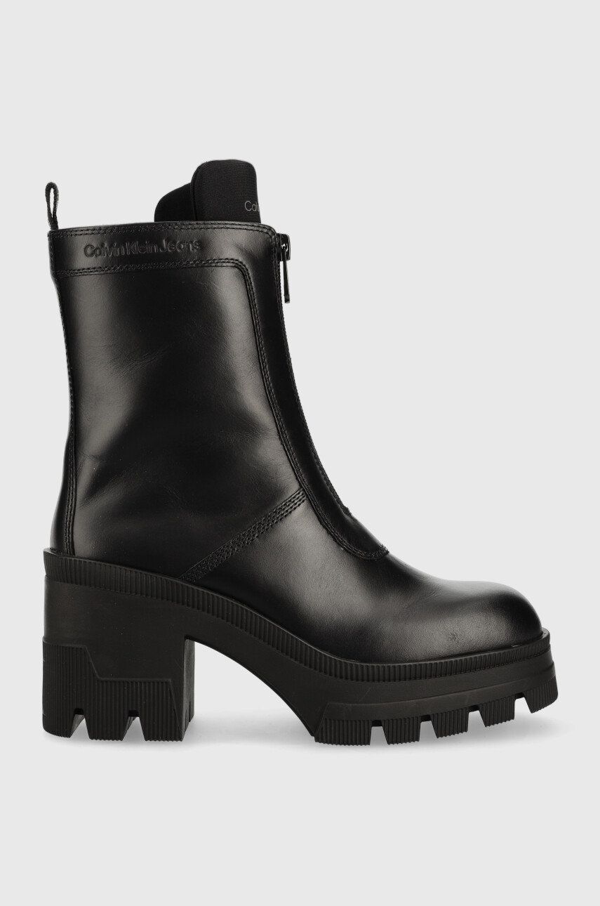 Calvin Klein Jeans botki Chunky Heeled Boot damskie kolor czarny na sÅ‚upku