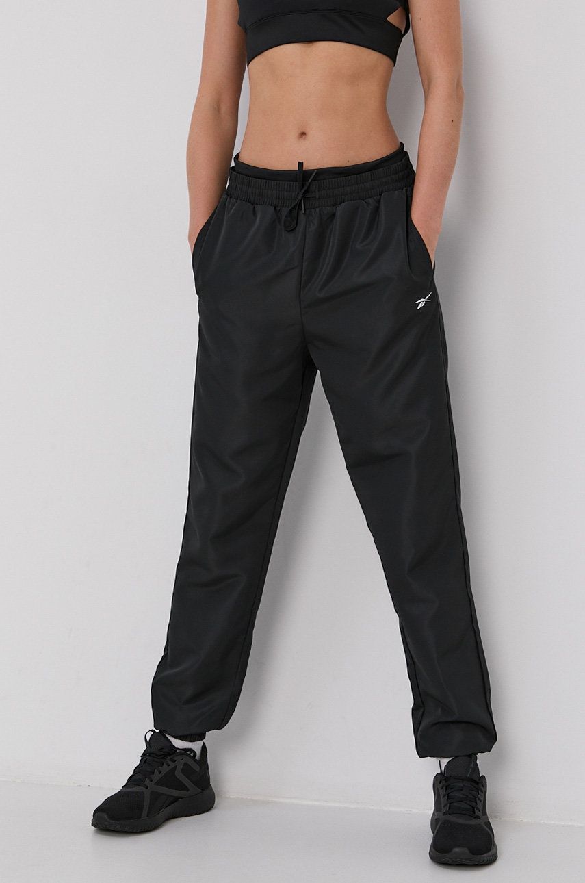 Reebok Spodnie damskie kolor czarny proste medium waist