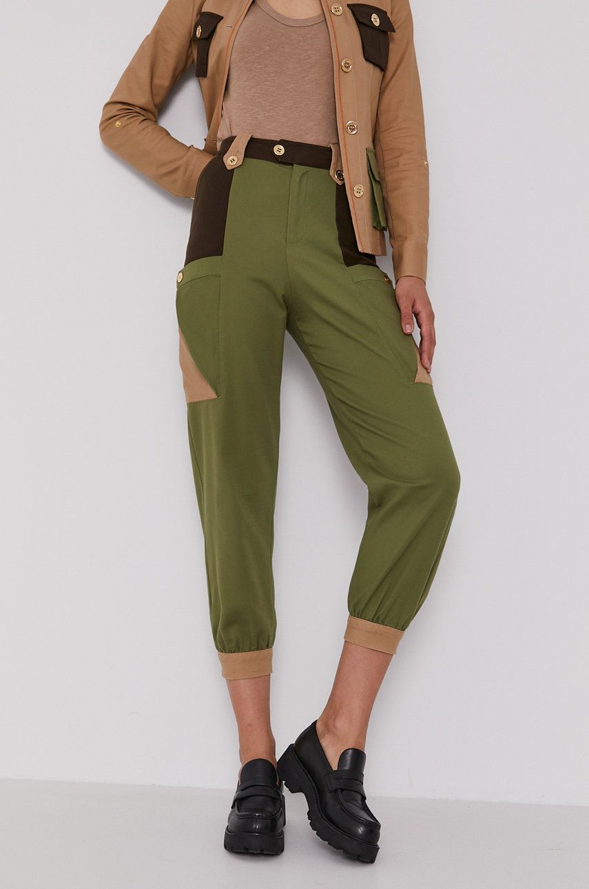 United Colors of Benetton Spodnie damskie kolor beżowy szerokie high waist