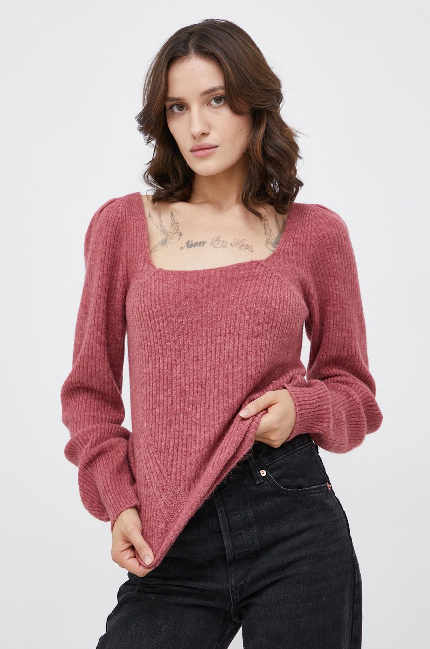 Only Sweter z domieszką wełny damski kolor różowy