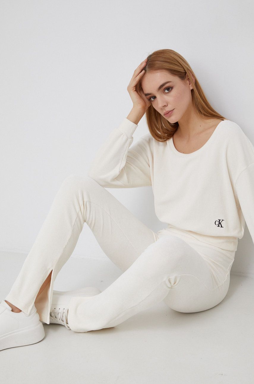 Calvin Klein Jeans Bluza damska kolor kremowy gładka