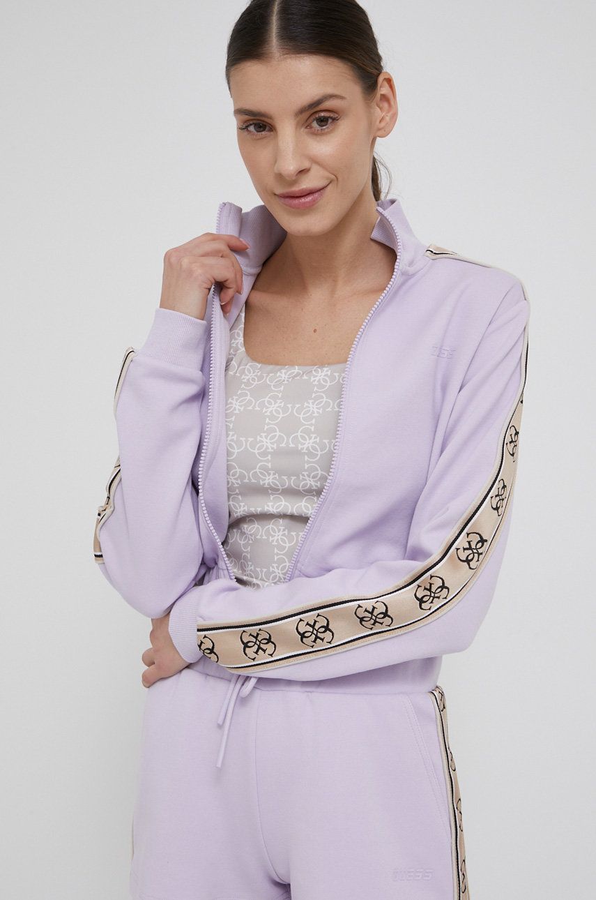 Guess bluza damska kolor fioletowy z aplikacją