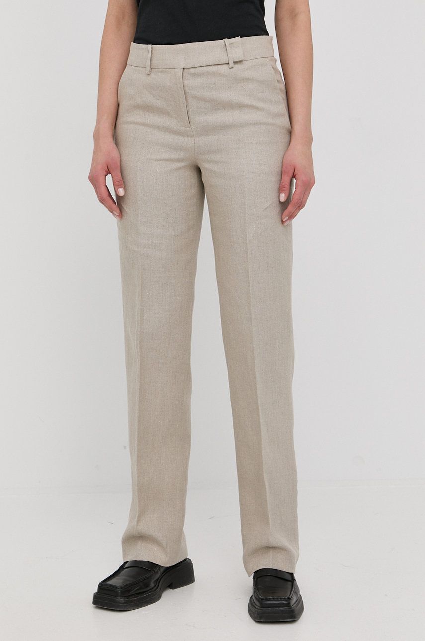 MICHAEL Michael Kors spodnie lniane damskie kolor beżowy szerokie high waist