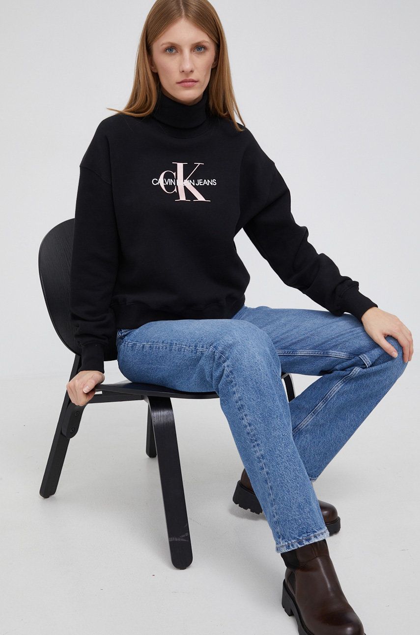 Calvin Klein Jeans Bluza bawełniana damska kolor czarny z nadrukiem