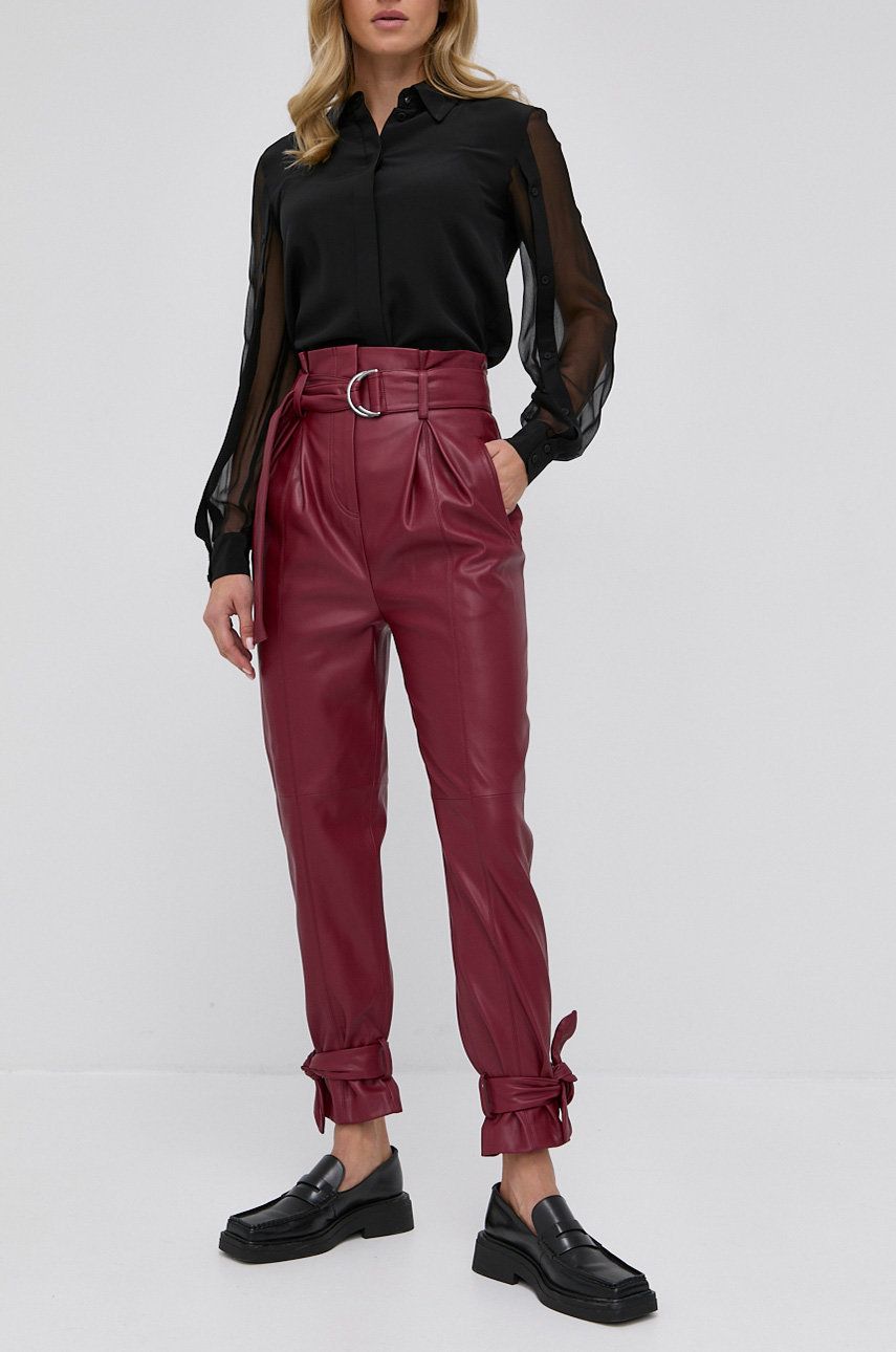 Karl Lagerfeld Spodnie damskie kolor czerwony dopasowane high waist