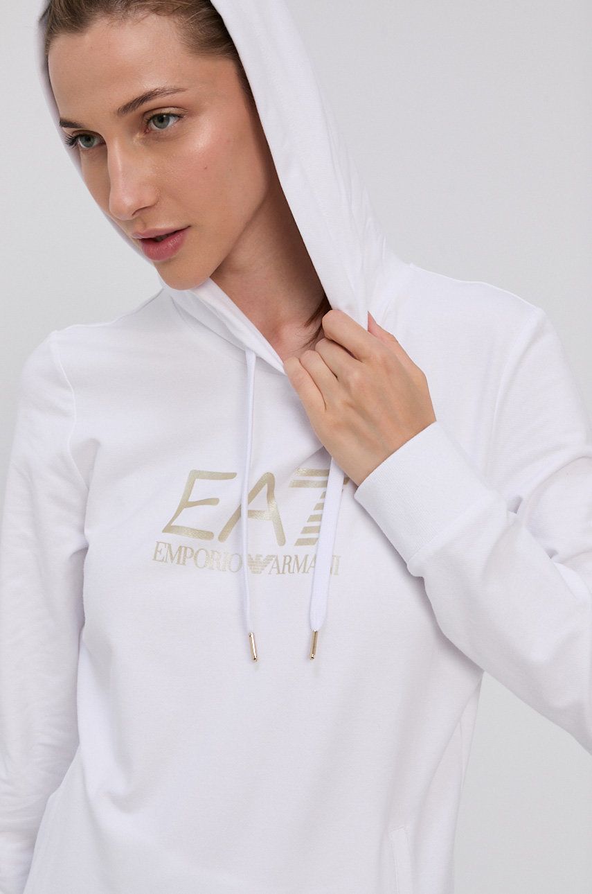 EA7 Emporio Armani Bluza damska kolor biały z kapturem gładka