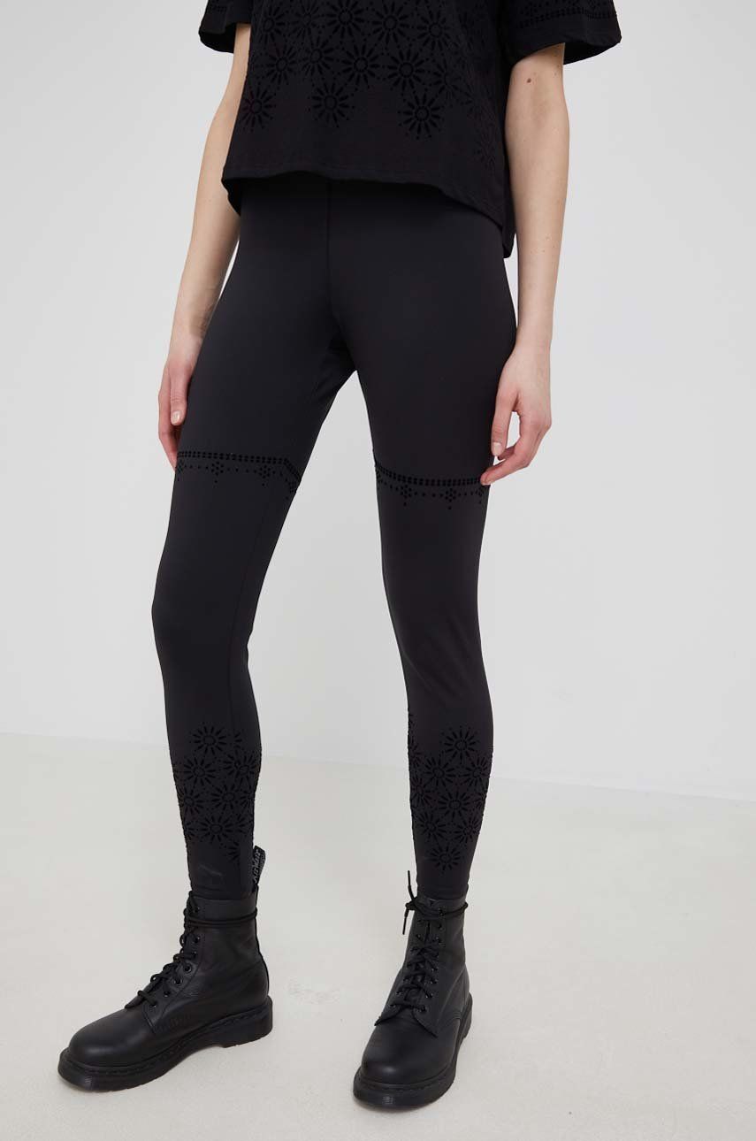 Desigual legginsy damskie kolor czarny z aplikacją