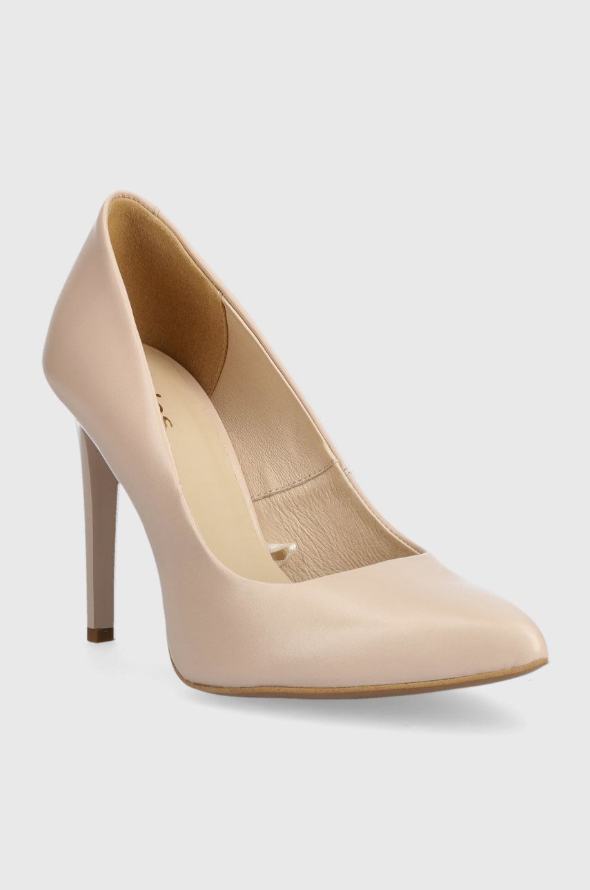 Szpilki Wojas szpilki skórzane kolor beżowy
