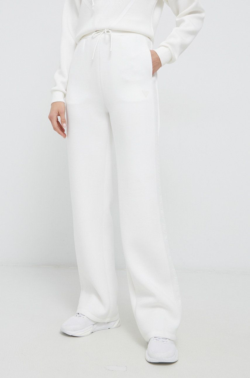 Guess Spodnie damskie kolor biały gładkie