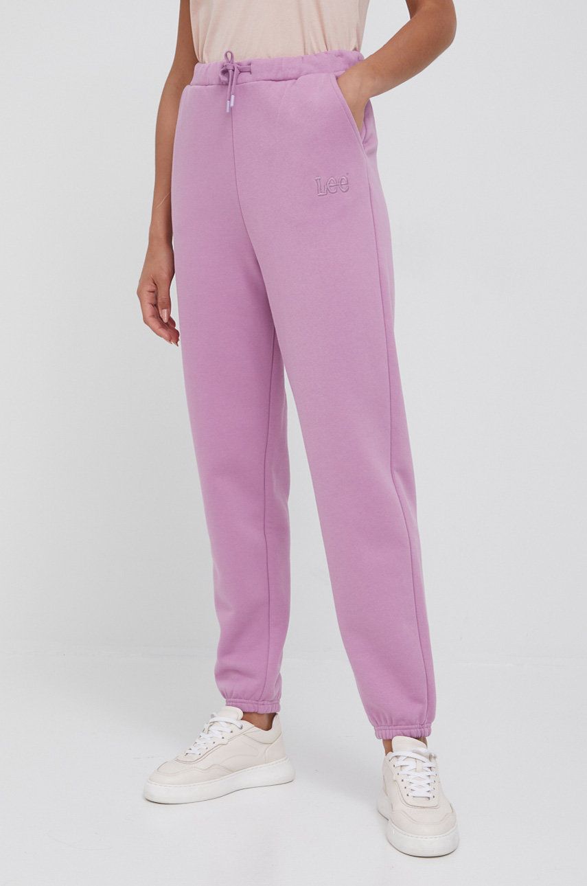 Lee spodnie bawełniane damskie kolor różowy gładkie