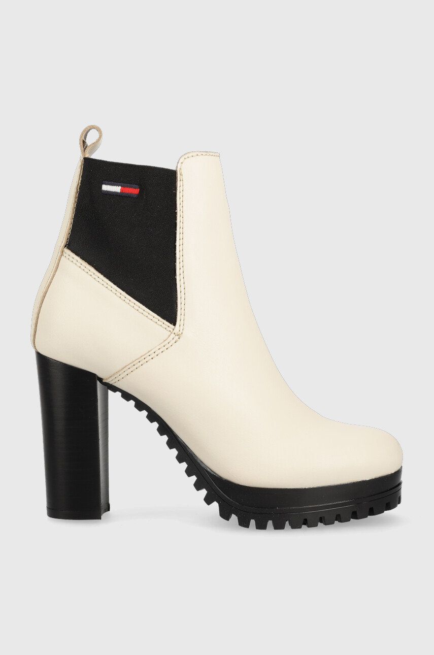 Tommy Jeans sztyblety skÃ³rzane Essentials High Heel Boot EN0EN02045.YBI damskie kolor beÅ¼owy na sÅ‚upku