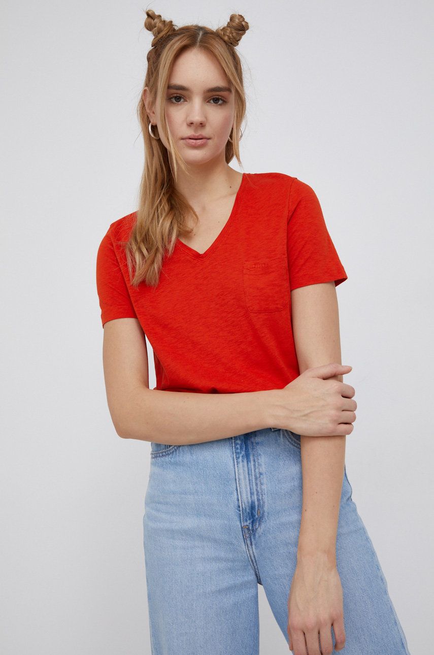 Superdry T-shirt damski kolor pomarańczowy
