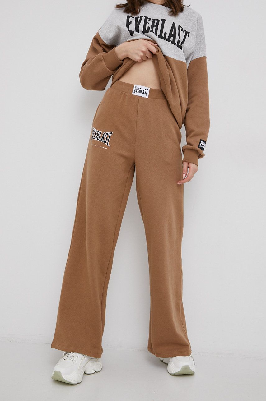 Only Spodnie x Everlast damskie kolor brązowy gładkie