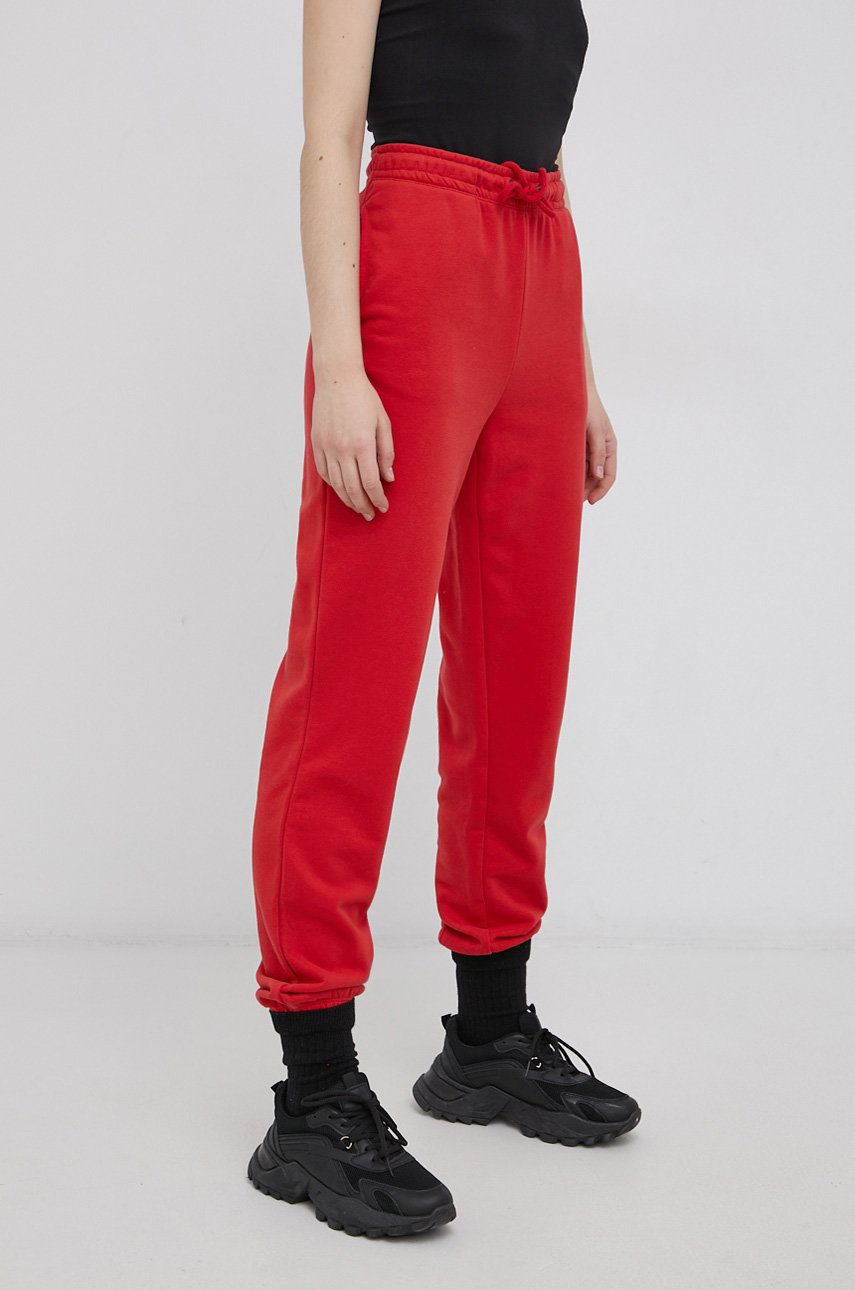 Only Spodnie bawełniane damskie kolor czerwony gładkie
